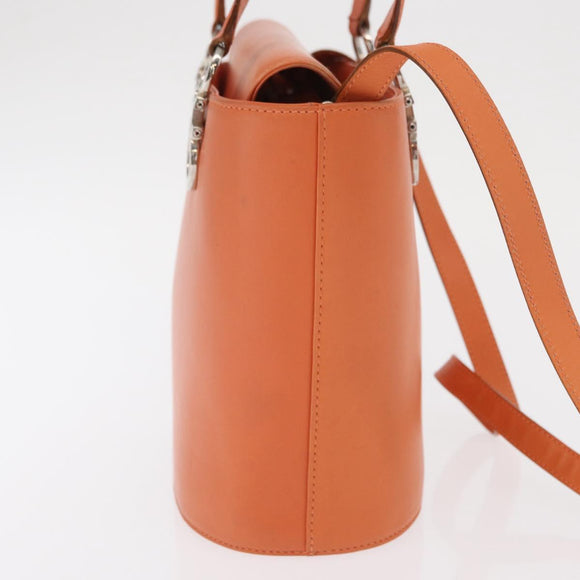 Salvatore Ferragamo Gancini Hand Bag Leather 2way Orange Silver Auth BA10110
