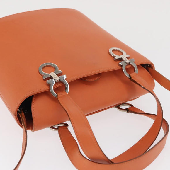 Salvatore Ferragamo Gancini Hand Bag Leather 2way Orange Silver Auth BA10110