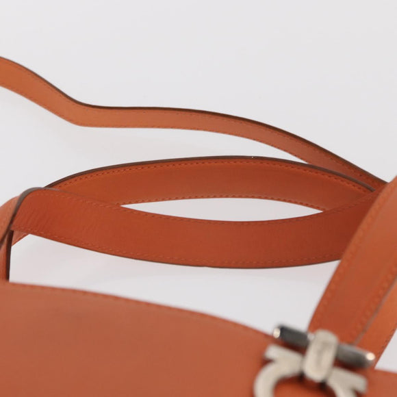 Salvatore Ferragamo Gancini Hand Bag Leather 2way Orange Silver Auth BA10110