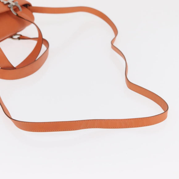 Salvatore Ferragamo Gancini Hand Bag Leather 2way Orange Silver Auth BA10110