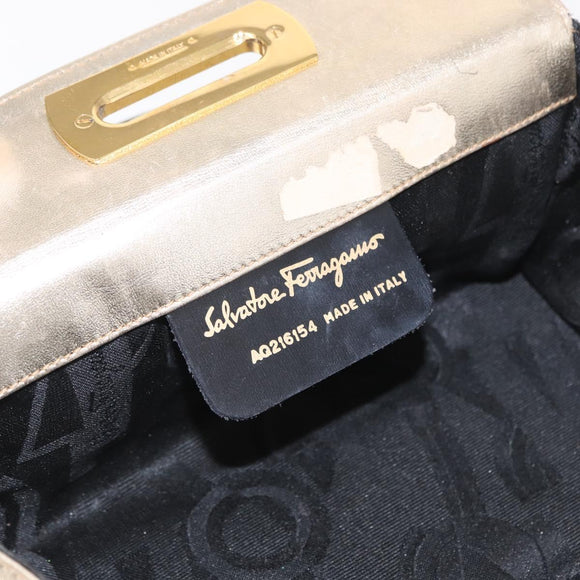 Salvatore Ferragamo Gancini Hand Bag Leather Gold Auth BA10111