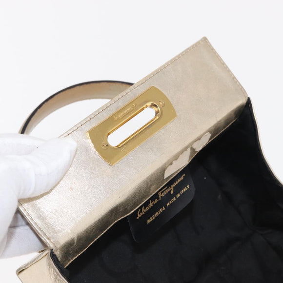 Salvatore Ferragamo Gancini Hand Bag Leather Gold Auth BA10111
