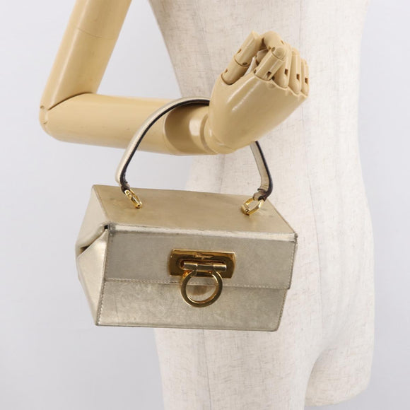 Salvatore Ferragamo Gancini Hand Bag Leather Gold Auth BA10111