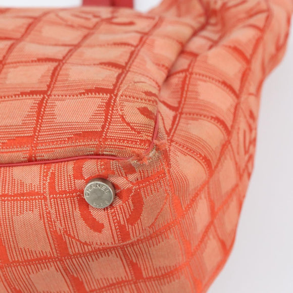 CHANEL New Travel line Tote Bag Nylon Silver Orange CC Auth BA10113