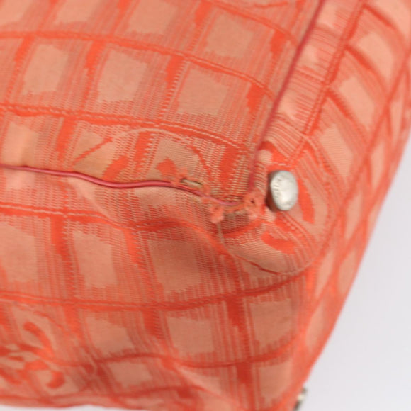 CHANEL New Travel line Tote Bag Nylon Silver Orange CC Auth BA10113