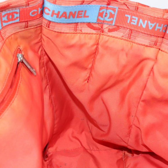 CHANEL New Travel line Tote Bag Nylon Silver Orange CC Auth BA10113