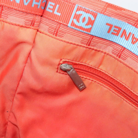 CHANEL New Travel line Tote Bag Nylon Silver Orange CC Auth BA10113