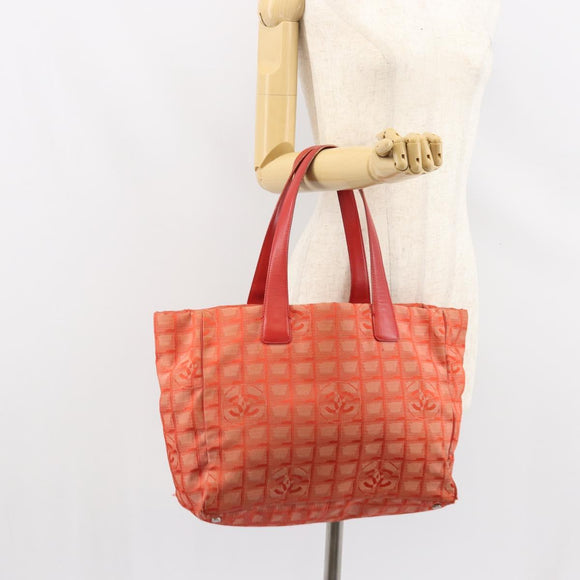CHANEL New Travel line Tote Bag Nylon Silver Orange CC Auth BA10113