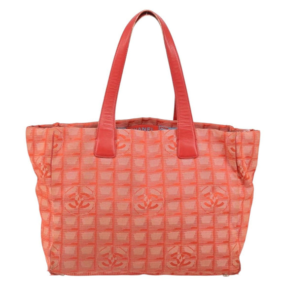 CHANEL New Travel line Tote Bag Nylon Silver Orange CC Auth BA10113