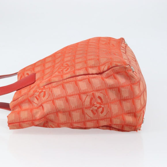 CHANEL New Travel line Tote Bag Nylon Silver Orange CC Auth BA10113