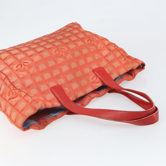 CHANEL New Travel line Tote Bag Nylon Silver Orange CC Auth BA10113
