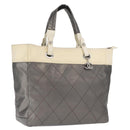 CHANEL Paris Biarritz GM Tote Bag Nylon Silver CC Auth BA10114-1