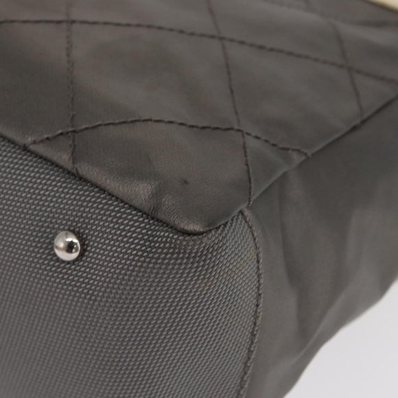 CHANEL Paris Biarritz GM Tote Bag Nylon Silver CC Auth BA10114