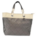 CHANEL Paris Biarritz GM Tote Bag Nylon Silver CC Auth BA10114-13