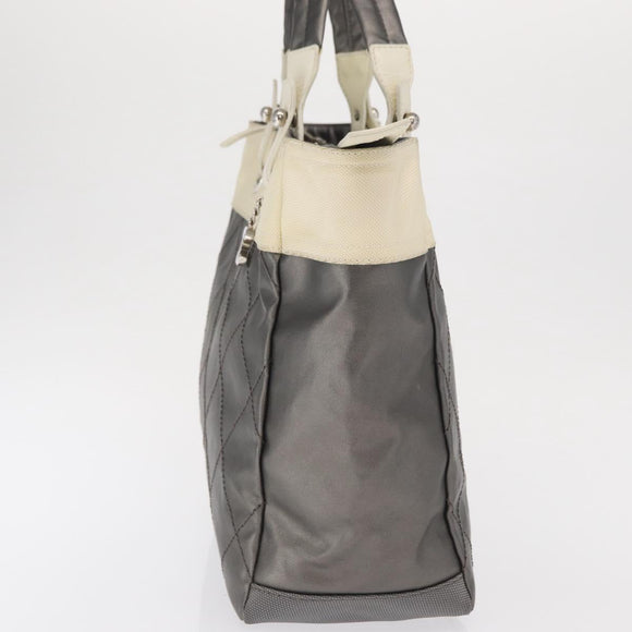 CHANEL Paris Biarritz GM Tote Bag Nylon Silver CC Auth BA10114