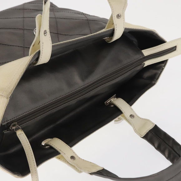 CHANEL Paris Biarritz GM Tote Bag Nylon Silver CC Auth BA10114