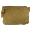 LOEWE Clutch Bag Suede Khaki Gold Auth BA10116-1