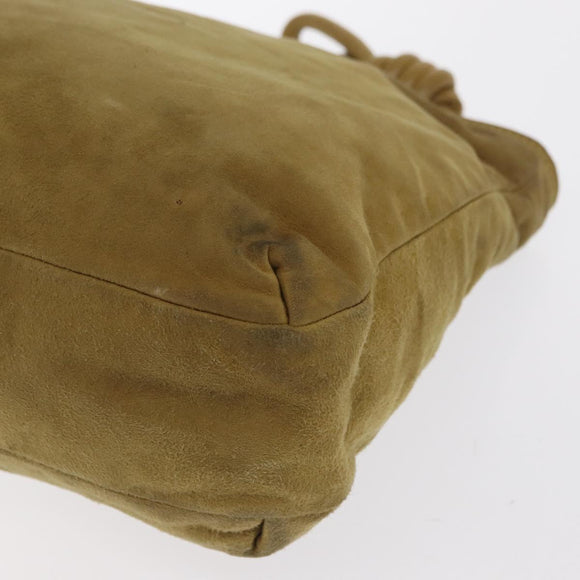 LOEWE Clutch Bag Suede Khaki Gold Auth BA10116