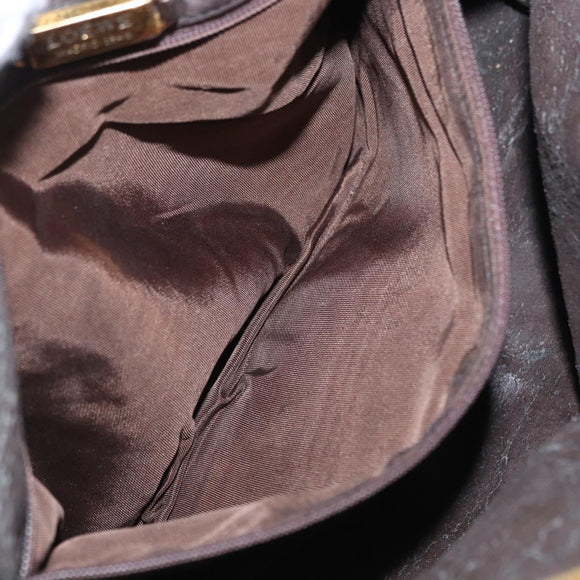 LOEWE Clutch Bag Suede Khaki Gold Auth BA10116