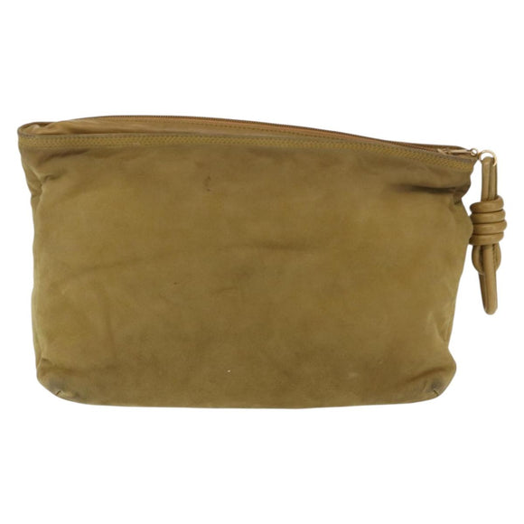 LOEWE Clutch Bag Suede Khaki Gold Auth BA10116