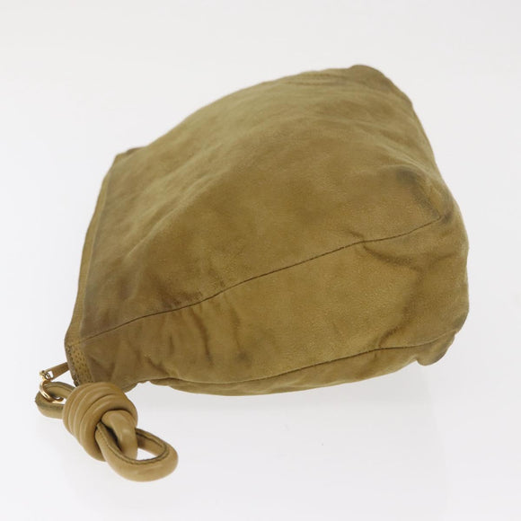 LOEWE Clutch Bag Suede Khaki Gold Auth BA10116