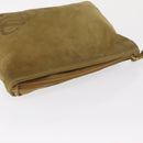 LOEWE Clutch Bag Suede Khaki Gold Auth BA10116-5