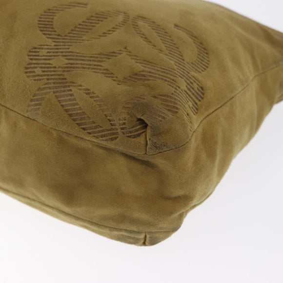 LOEWE Clutch Bag Suede Khaki Gold Auth BA10116