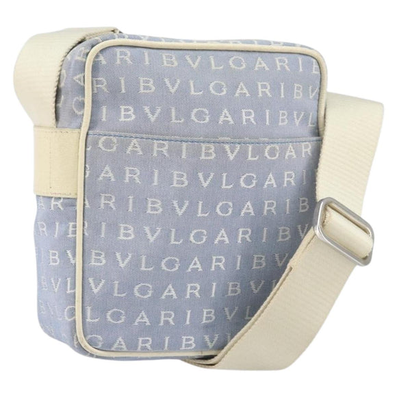 BVLGARI Shoulder Bag Canvas Blue Silver Auth BA10117