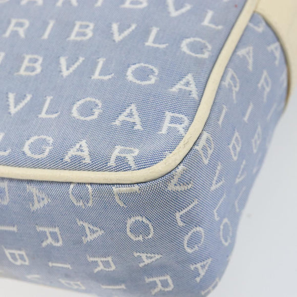 BVLGARI Shoulder Bag Canvas Blue Silver Auth BA10117