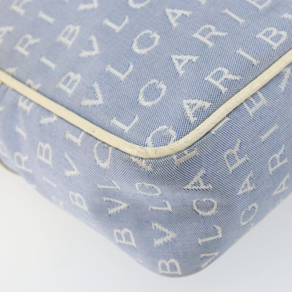 BVLGARI Shoulder Bag Canvas Blue Silver Auth BA10117