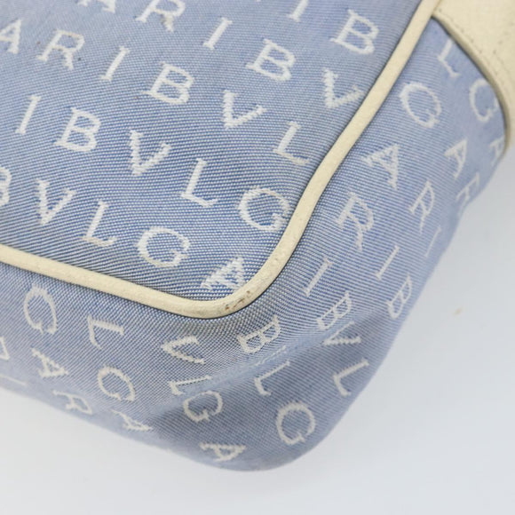 BVLGARI Shoulder Bag Canvas Blue Silver Auth BA10117