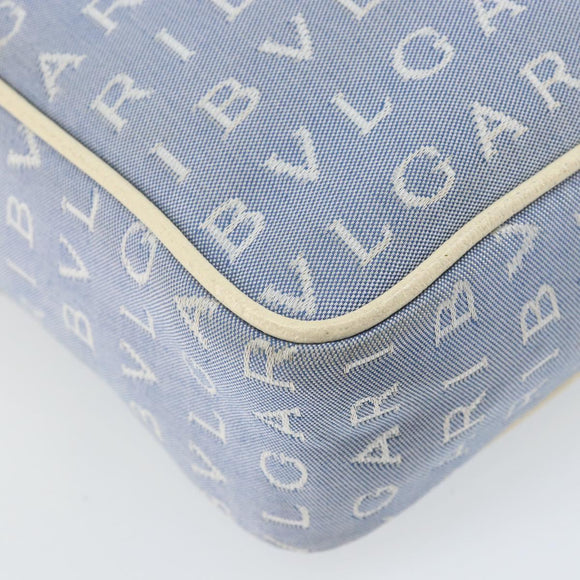 BVLGARI Shoulder Bag Canvas Blue Silver Auth BA10117