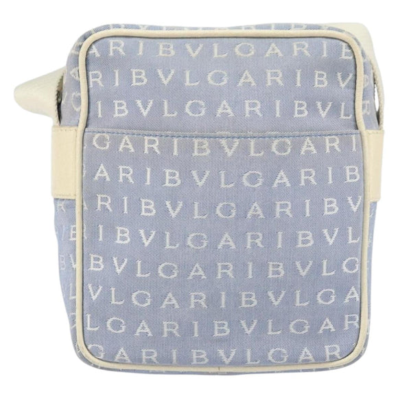 BVLGARI Shoulder Bag Canvas Blue Silver Auth BA10117