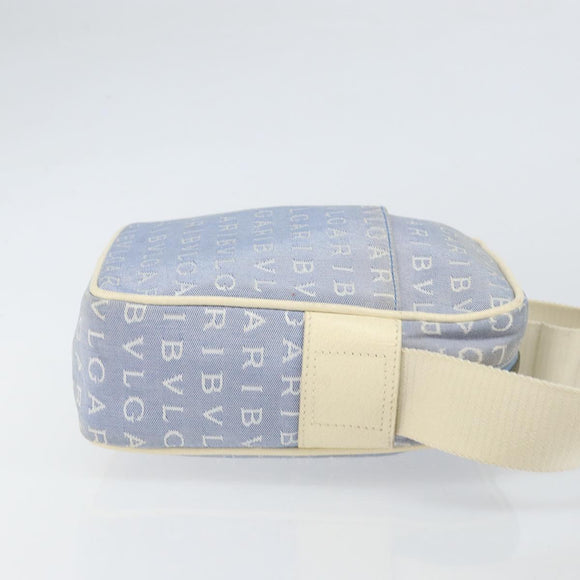 BVLGARI Shoulder Bag Canvas Blue Silver Auth BA10117