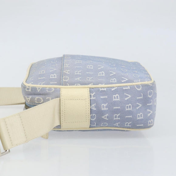 BVLGARI Shoulder Bag Canvas Blue Silver Auth BA10117