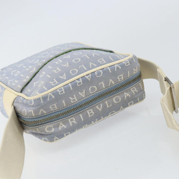 BVLGARI Shoulder Bag Canvas Blue Silver Auth BA10117