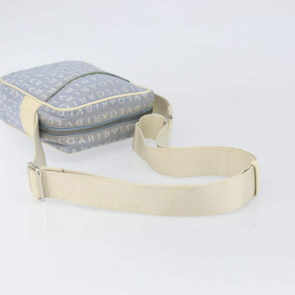 BVLGARI Shoulder Bag Canvas Blue Silver Auth BA10117