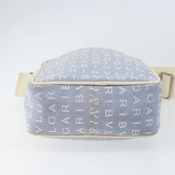 BVLGARI Shoulder Bag Canvas Blue Silver Auth BA10117