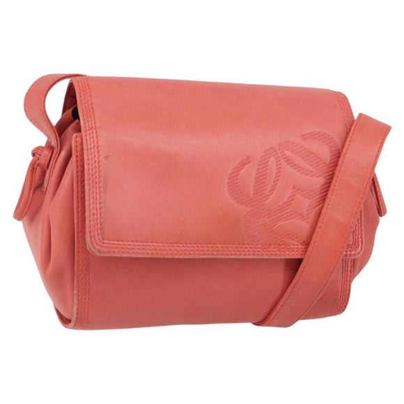 LOEWE Anagram Shoulder Bag Leather Pink Gold Auth BA10118