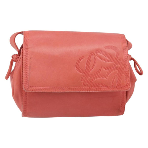 LOEWE Anagram Shoulder Bag Leather Pink Gold Auth BA10118