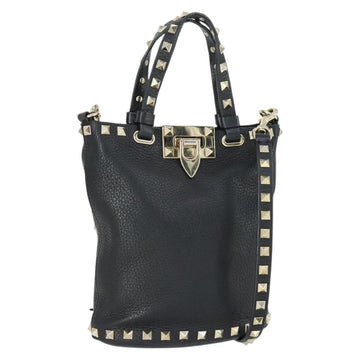 VALENTINO Hand Bag Leather 2way Black Gold Auth BA10121