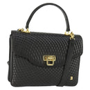 BALLY Hand Bag Leather 2way Black Gold Auth BA10122-1