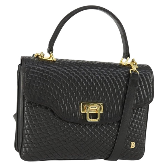 BALLY Hand Bag Leather 2way Black Gold Auth BA10122