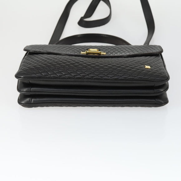 BALLY Hand Bag Leather 2way Black Gold Auth BA10122