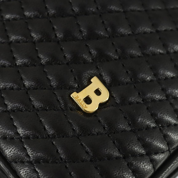 BALLY Hand Bag Leather 2way Black Gold Auth BA10122