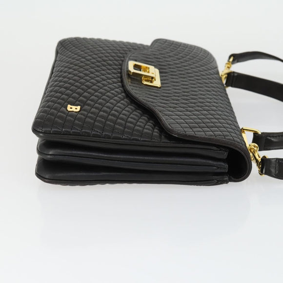 BALLY Hand Bag Leather 2way Black Gold Auth BA10122