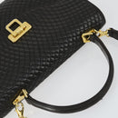 BALLY Hand Bag Leather 2way Black Gold Auth BA10122-6