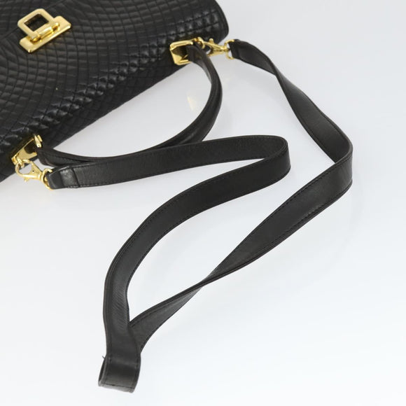 BALLY Hand Bag Leather 2way Black Gold Auth BA10122