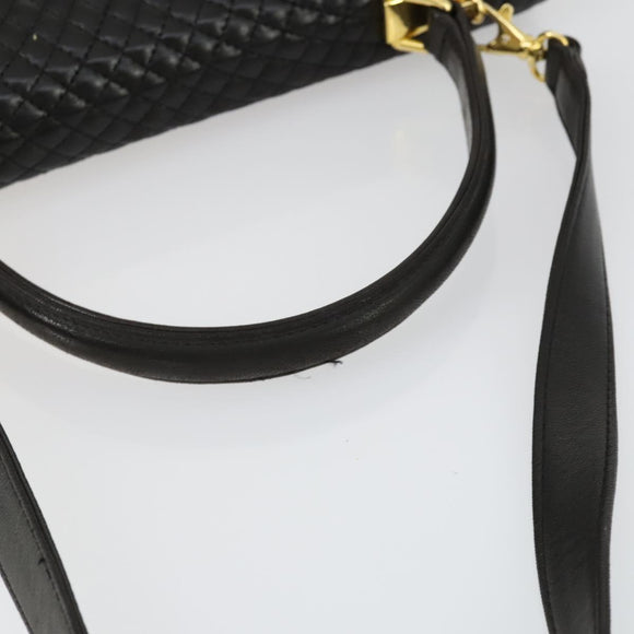 BALLY Hand Bag Leather 2way Black Gold Auth BA10122