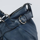 Salvatore Ferragamo Gancini Hand Bag Leather Blue Silver Auth BA10123-17